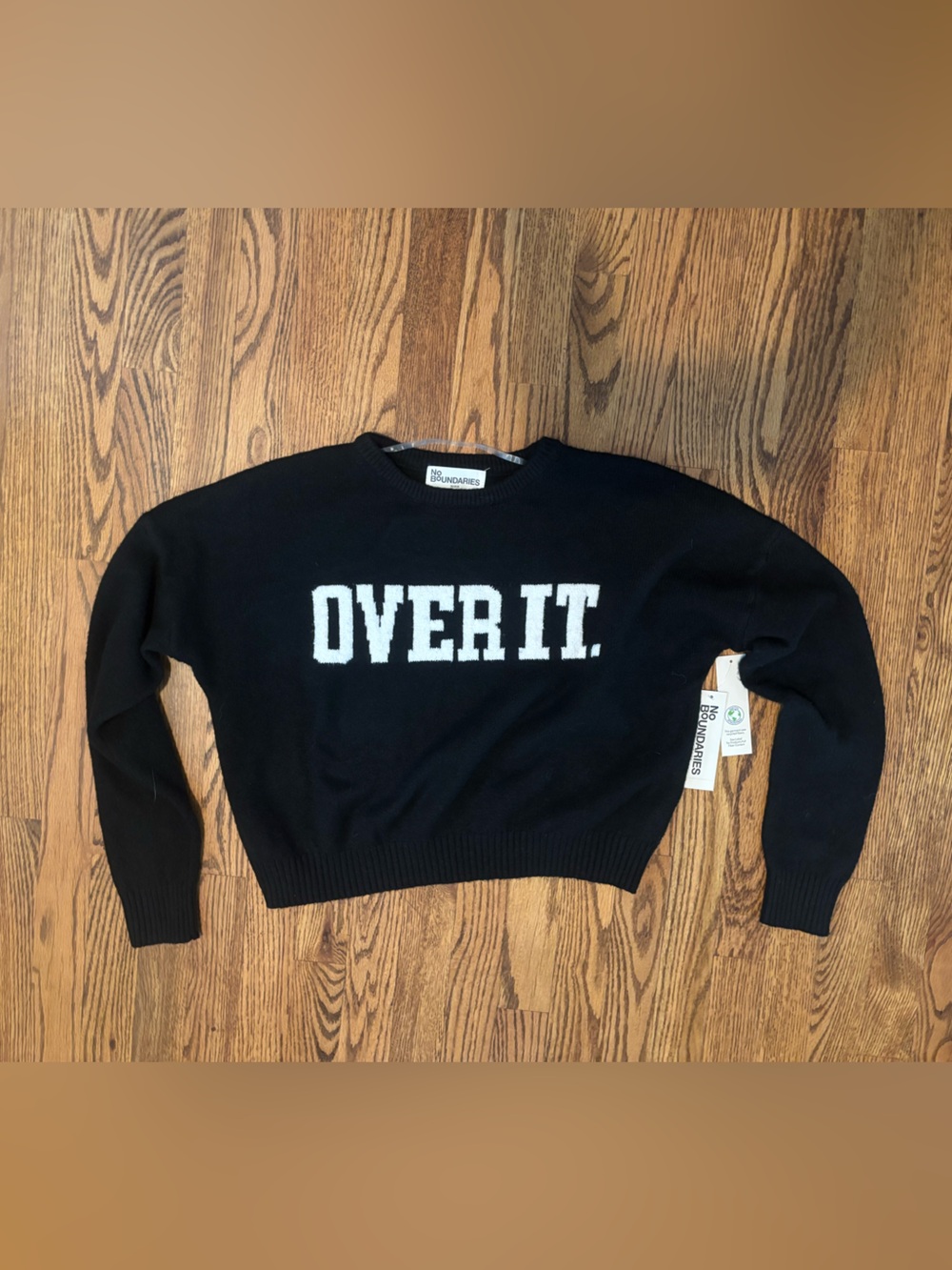 NWT No Boundaries Cropped Conversation Sweater - Black "OVER IT."
